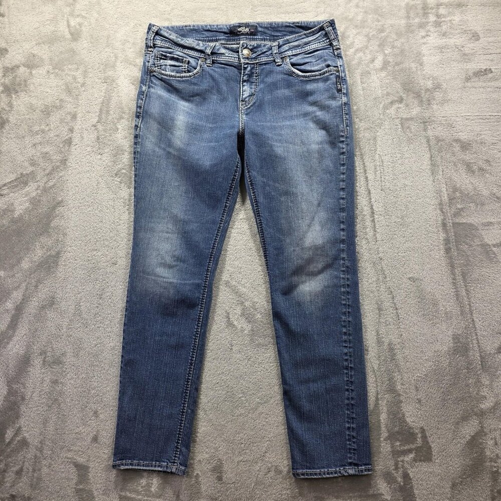 Silver Jeans Co Jeans Womens 32x27 Blue Suki Ankle Slim Stretch Distressed Curvy